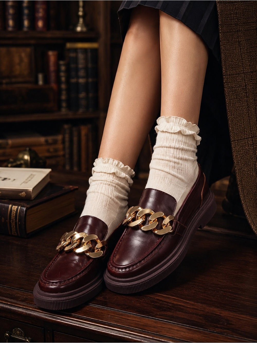 Kelsi Dagger Brooklyn Burgundy Chain Loafers Size 6.5 Preppy